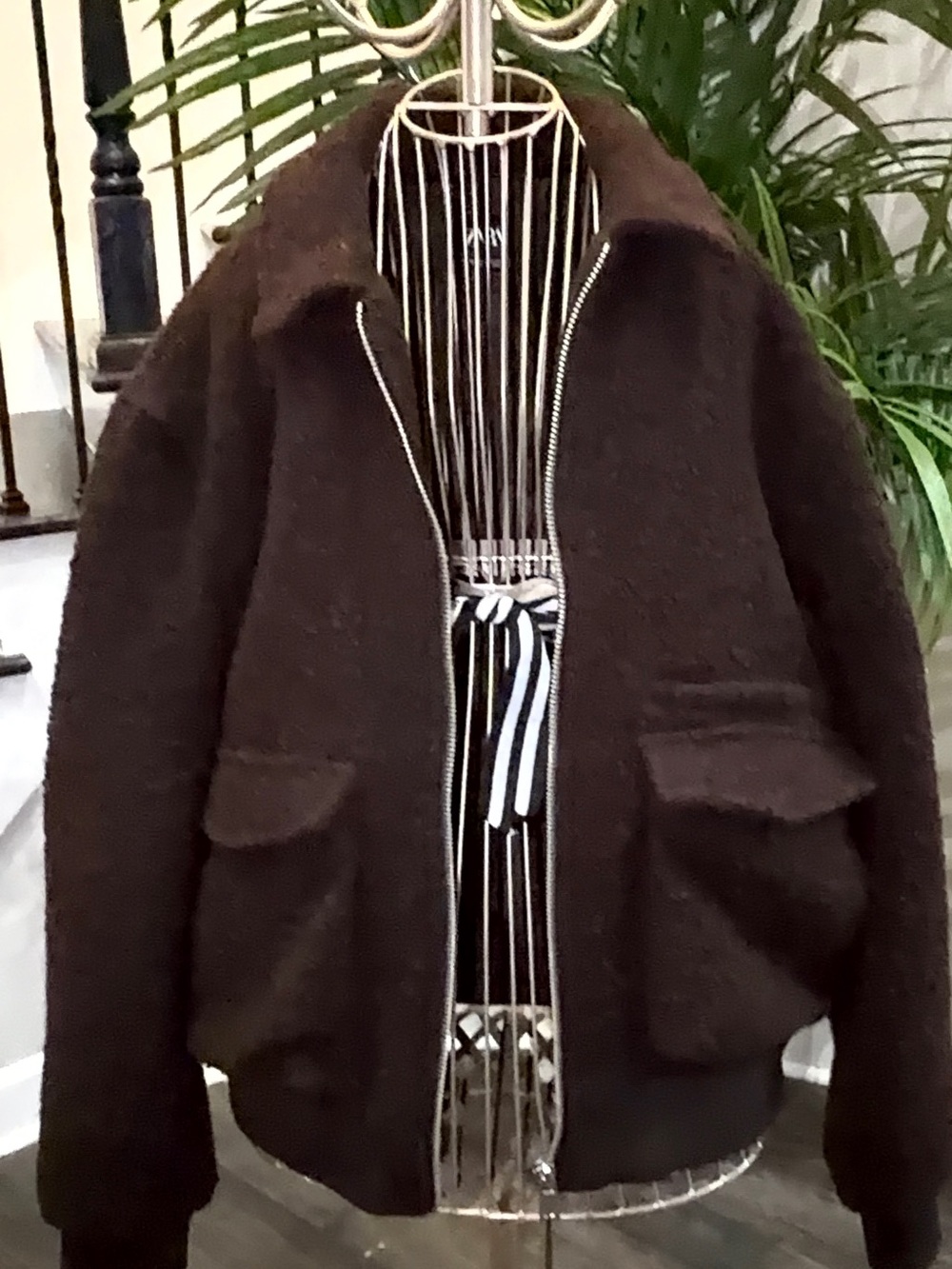 Zara Brown Bomber Jacket with Front Zip